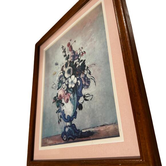 Vintage Floral Still Life Framed Art Print • Pastel Flowers in Urn • Pink Mat - Picture 6 of 7